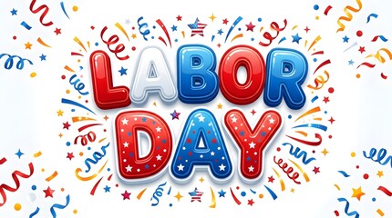Fototapeta premium Labor day festive typography with confetti isolated on white background