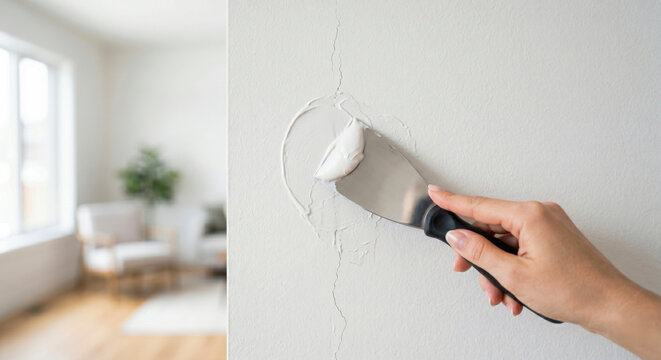 Wall Repair Using Spackling Compound in Bright Modern Living Room