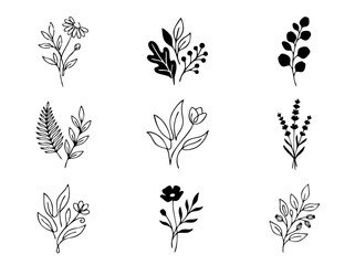 Fototapeta premium A set of 9 minimalist botanical logo templates