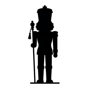 Silhouette of a nutcracker standing with a staff on a white background  
