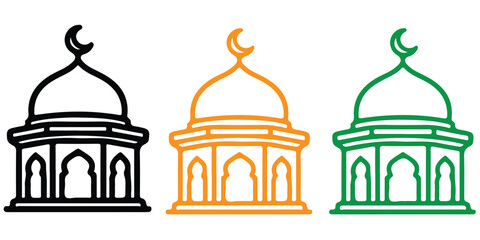 Mosque dome icons in black, orange, and green © MDANISUR