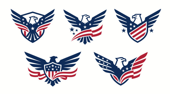 American eagle logos with patriotic symbols and shield designs