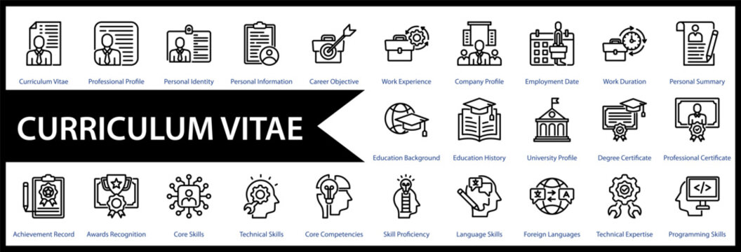 Curriculum Vitae web icon set and collection