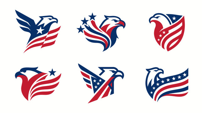 American eagle logos with patriotic flag and star designs