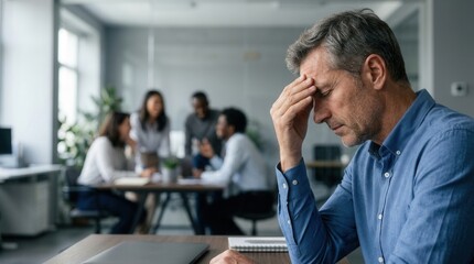 Fototapeta premium Portrait of an unhappy businessman feeling stressed in an office.