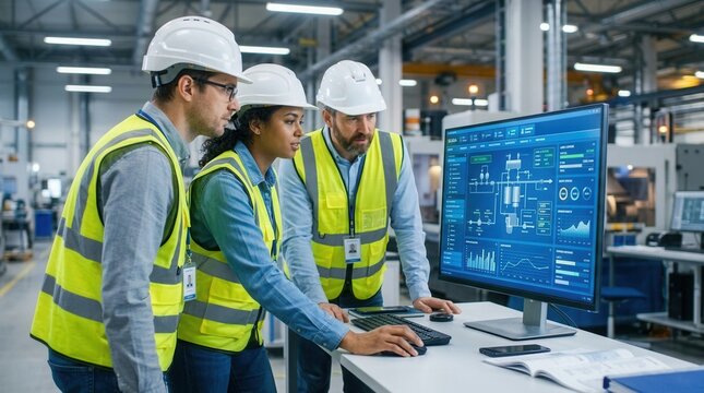 Engineer operators using a SCADA system to monitor industrial processes.