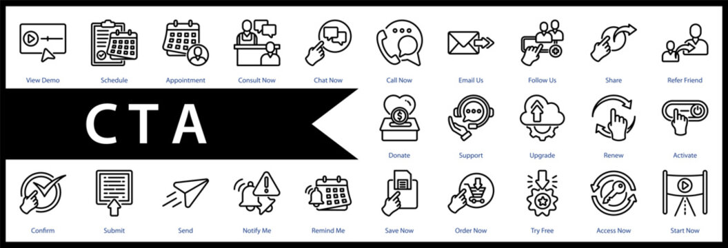 C T A web icon set and collection