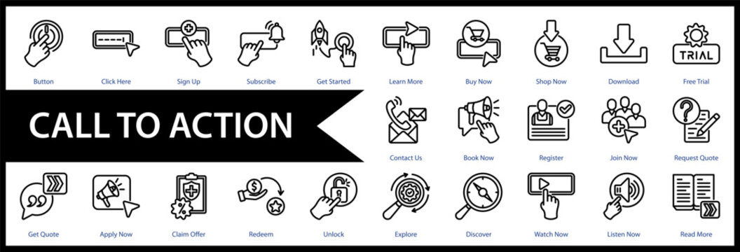 Call To Action web icon set and collection