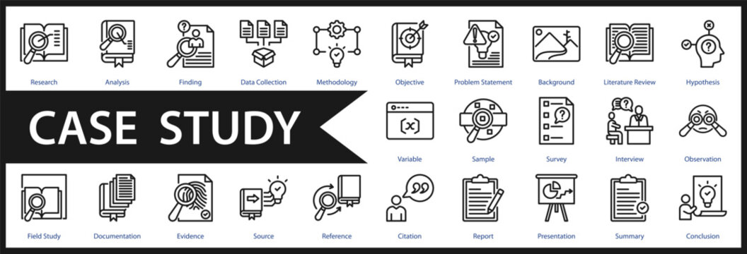 Case Study web icon set and collection