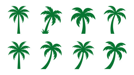 Green tropical palm tree silhouette set on white © siti