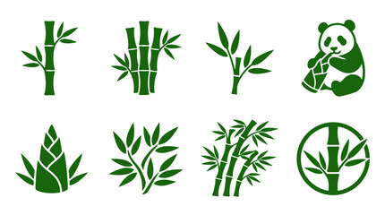 Green bamboo stalks leaves and panda icon collection © siti