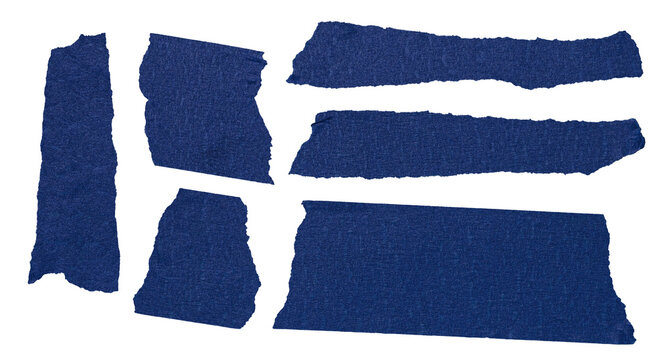 Blue painter's masking tape set isolated on transparent background. Ripped adhesive tape pieces with torn edges and paper texture. PNG