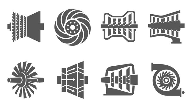 Turbine impeller and cooling fan icons