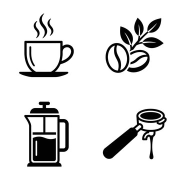 Coffee cup and coffee beans icons.