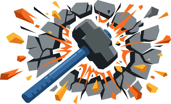 Strong sledge hammer vector breaking rock with high impact