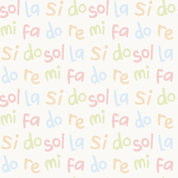 Seamless minimal do re mi musical lettering and stripes background pattern
