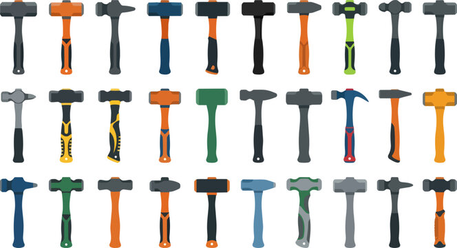 Sledge hammer vector collection for construction and repair work