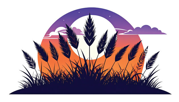 Silhouette of wheat grass plants.