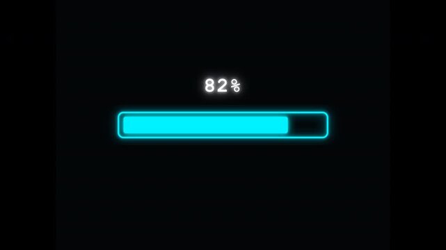 Loading bar horizontal glowing cyan neon light effects processing motion graphics wait screen 4k