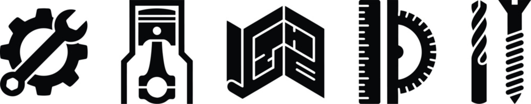 Black and white set of engineering tools icons