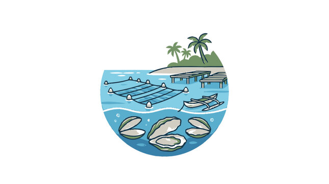Seaside Oyster Farm with Tropical Island and Dock