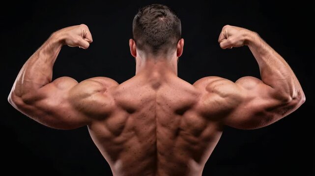 Man showcasing his back and arm muscle definition.
