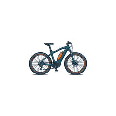 Fototapeta premium Stylish Electric Mountain Bicycle With Deep Teal Frame Orange Power Unit Rugged Off Road Tires And Precise Mechanical Detailing In Bold Line Art Vector Illustration
