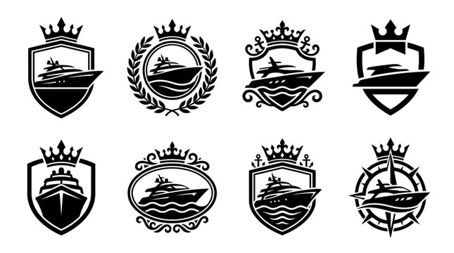 Luxury yacht and crown elite marine club icons.