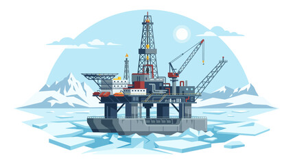 Industrial oil drilling rig platform in icy arctic waters. © Syamsul