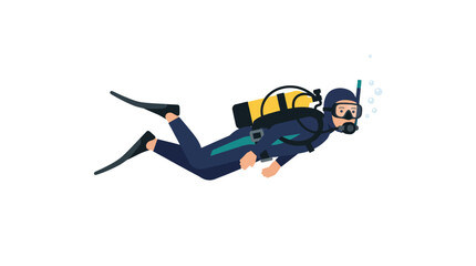 Scuba diver swimming underwater with full diving gear. © Syamsul