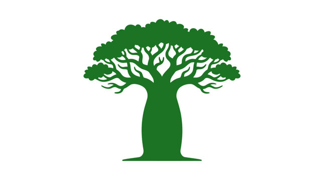 Stylized green baobab tree icon isolated on white background.