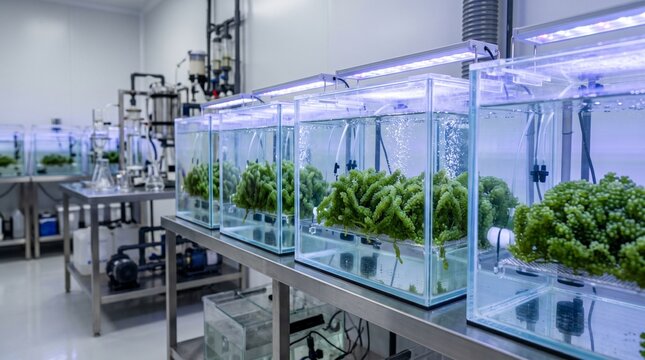 Seaweed cultivation in a modern laboratory for scientific research
