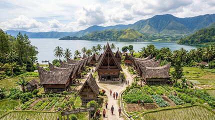 Obraz premium Traditional Batak Village Near Lake Toba Indonesia