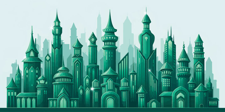 Fantasy Emerald City Skyline Skyline Landscape