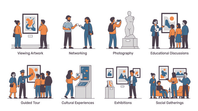 Museum guided tour and educational cultural activities set.