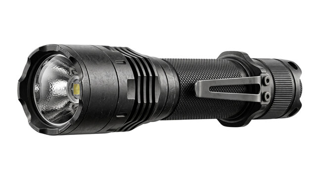 Tactical led flashlight isolated on transparent background