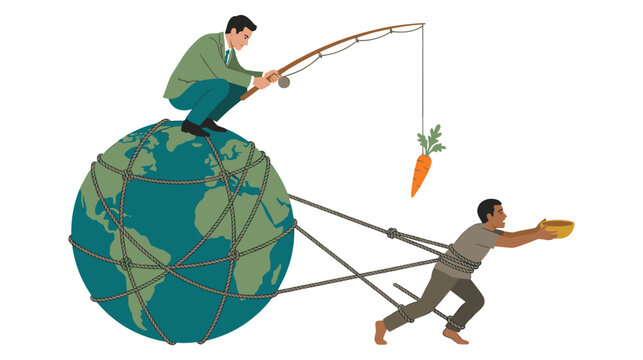 Conceptual illustration depicting systemic economic inequality and exploitation of labor.