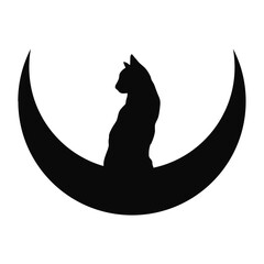 Black Cat Silhouette on Crescent Moon © Gisella