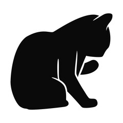 Black Silhouette of a Grooming Cat © Gisella