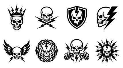 Black skull and lightning bolt esport logo set. © keranacinta