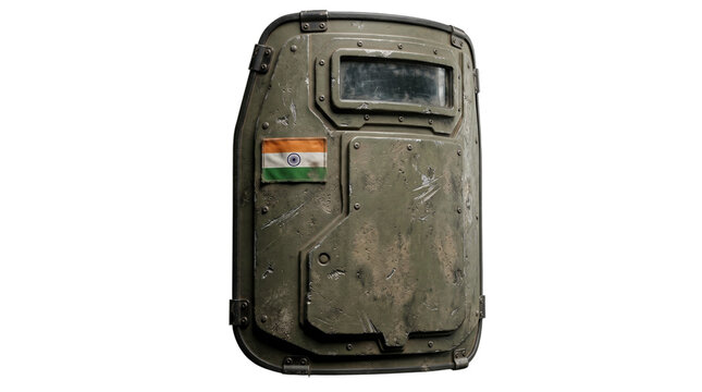 Tactical riot shield with indian flag isolated on transparent background