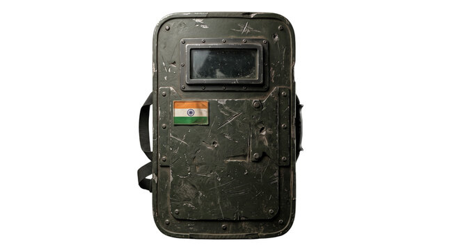 Tactical ballistic shield with indian flag isolated on transparent background