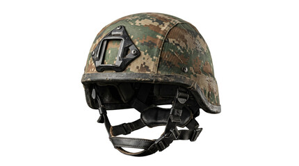 Fototapeta premium Military combat helmet with camouflage pattern isolated on transparent background