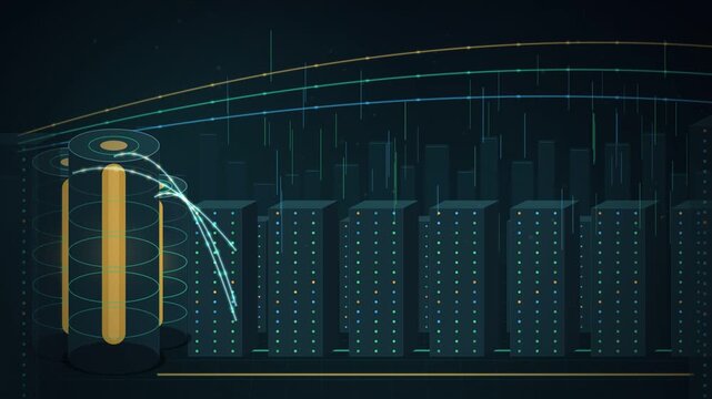 Small modular reactor powering AI data center, glowing energy loop