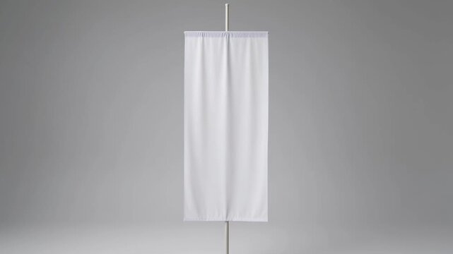 White fabric hanging on a pole against grey background