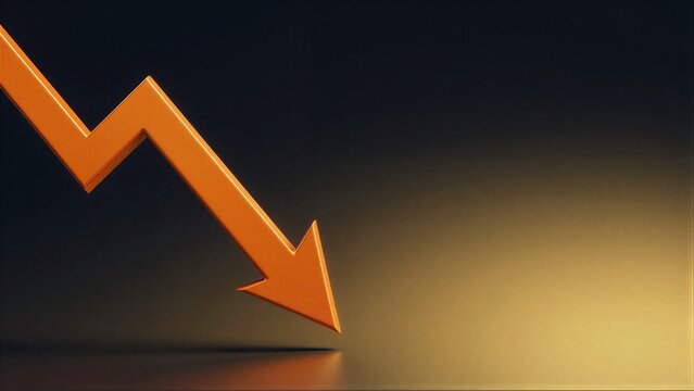 Golden downward arrow symbolizes decline, loss, or negative trend against dark gradient background.
