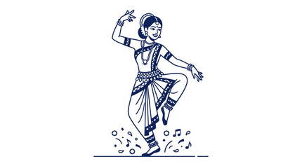 Obraz premium Indian classical dancer illustration in detailed line art.