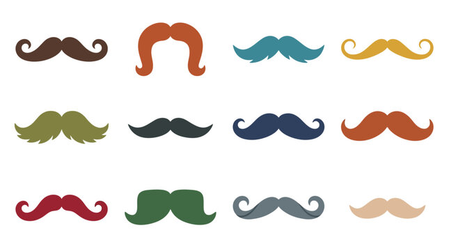 Collection of various mustache styles in different colors.