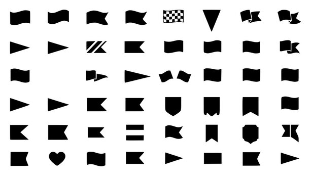 Various Black Flag Shapes Vector Collection with Banner and Marker Silhouette Icons