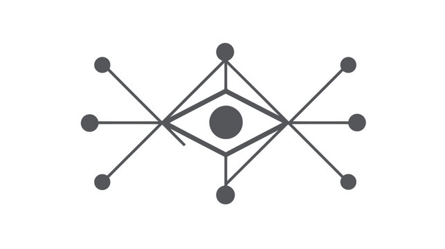 Stylized geometric eye icon with radiating lines and dots, modern abstract design element, spiritual vision symbol.
